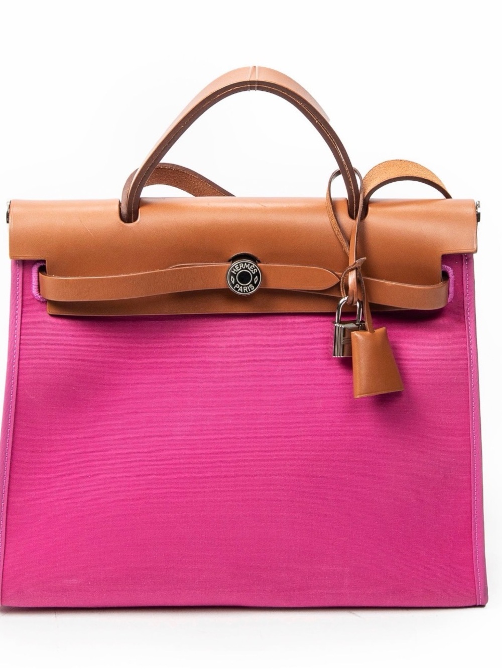 Hermes Pink and Tan Canvas Satchel